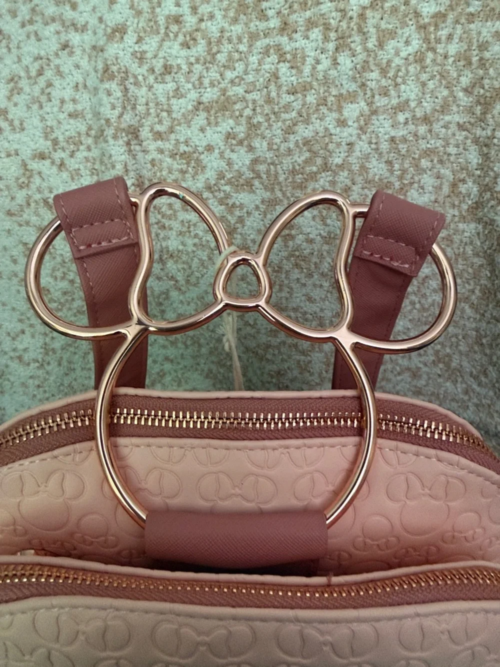 Loungefly Minnie Mouse Embossed Pink Mini Backpack with Rose Gold Bow